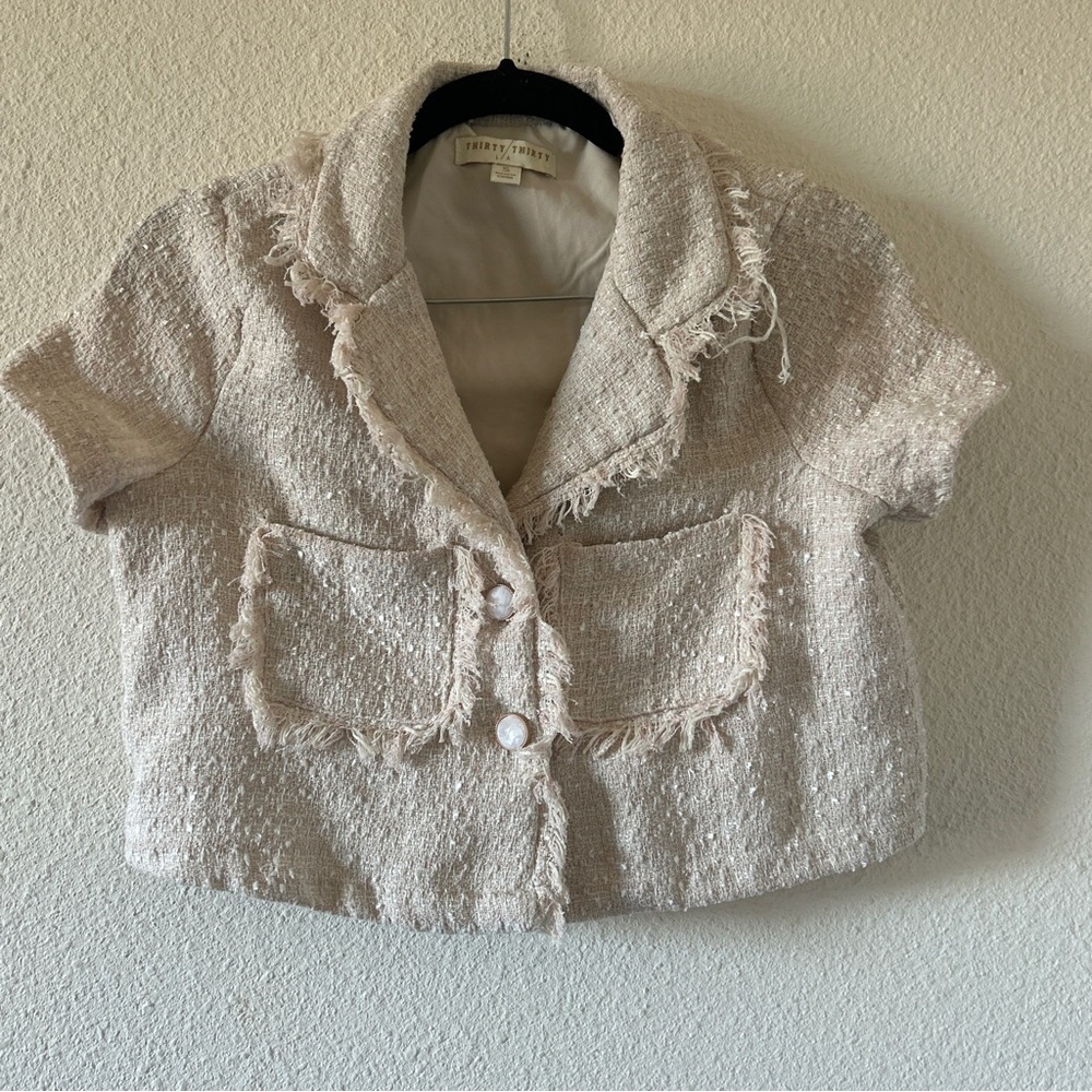 Thirty Thirty Tweed Fringe Crop Cutesy Preppy Coquette Jacket Women’s Small